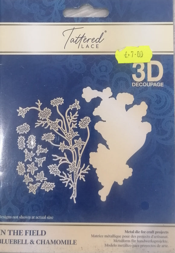 Tattered lace 3d decoupage die In the field Bluebell & chamomile