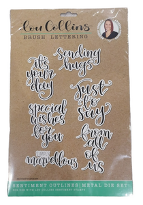 Lou Collins brush lettering Sentiment outlines metal die set