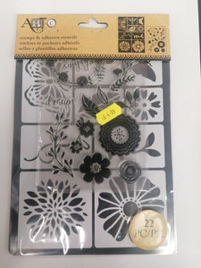 ART-C STAMP & ADHESIVE STENCIL FLOWERS & BUGS