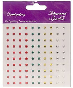 Hunkydory Diamond Sparkles 100 3mm Festive Gemstones Self-Adhesive Rhinestones