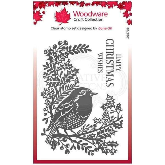 Woodware craft collection clear stamp Robin & holly