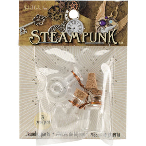 Solid Oak Steampunk Glass Accents 3/Pkg-Fancy Bottles, STEAM090