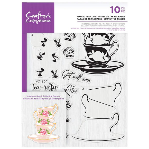 Crafters companion stamp FLORAL TEA CUPS