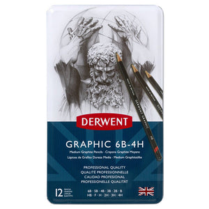 Derwent Graphic Graphite Pencil Tin of 12 Medium Grades