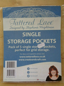 PACK OF 5 TATTERED LACE SINGLE STORAGE POCKETS - NEW - 22 x 18cm - GRID STORAGE